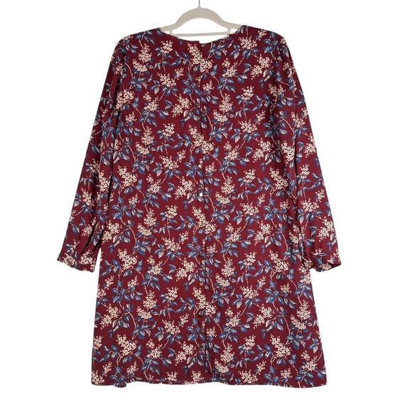 Madewell Button-Back Dress in Antique Flora Size S V-neck Burgundy Lined - Picture 2 of 10